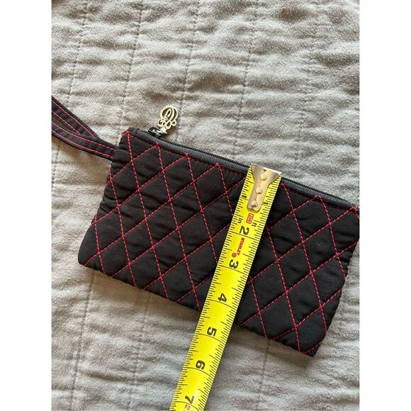 Vera Bradley Silk Small Black & Red Quilted Purse Clutch Makeup Pouch Wristlet - Picture 7 of 9